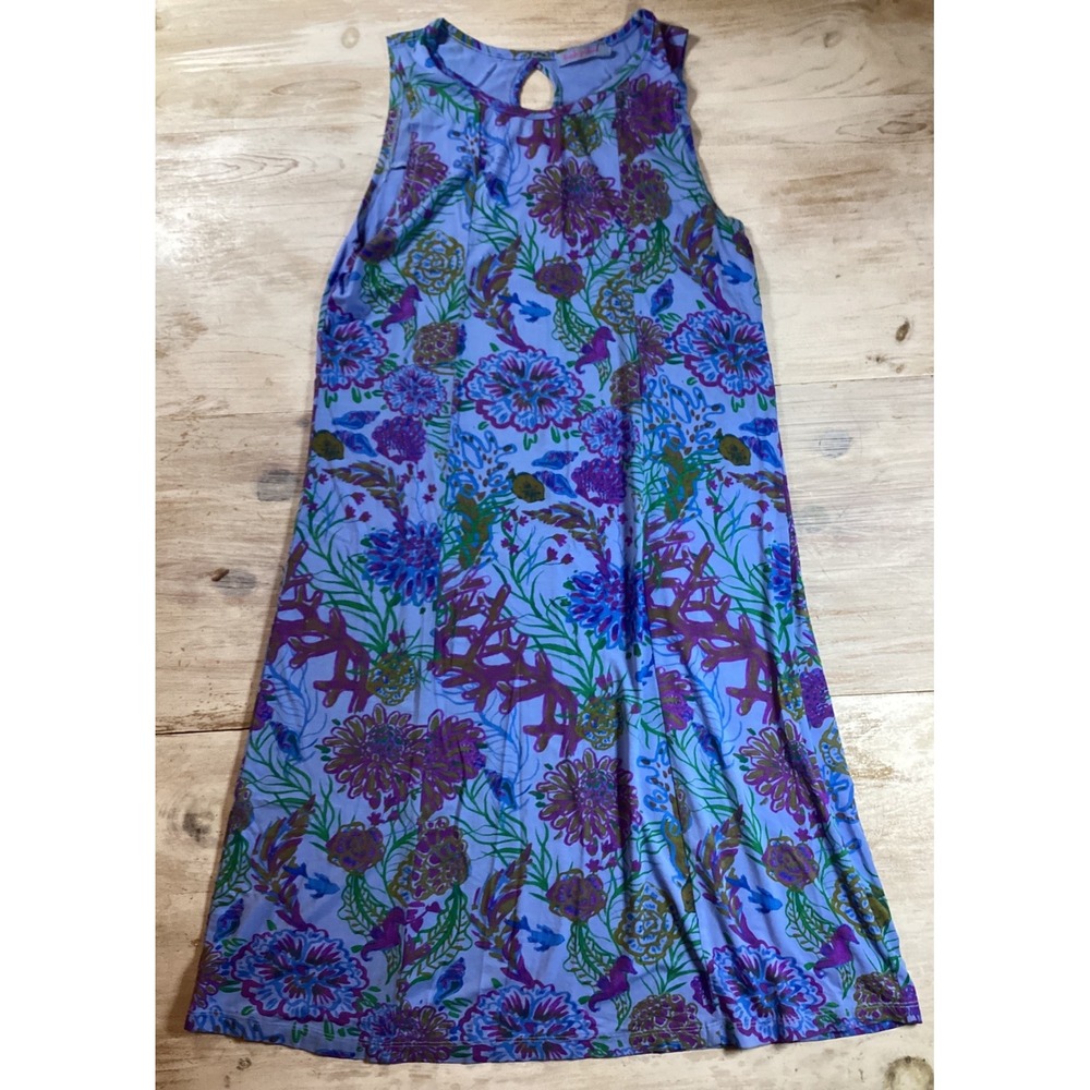 Fresh Produce Blue Floral Coral Sleeveless Midi Dress Size SM Made in USA 22655